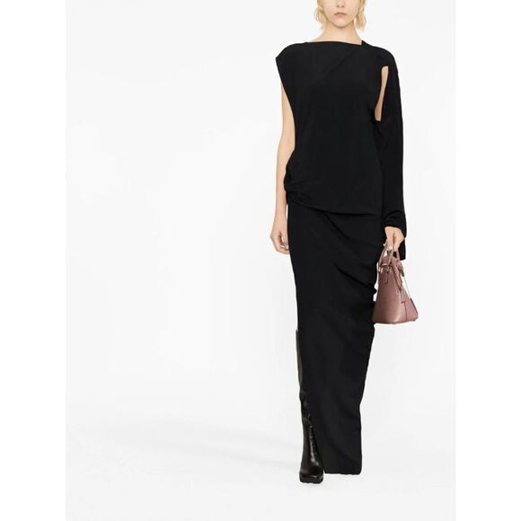 Rick Owens Asymmetric-Design Gathered-Detail Dress Gothic Black Size US 6 - Picture 2 of 13